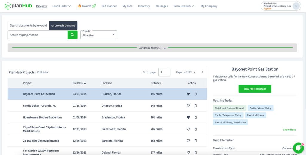 PlanHub's projects page.